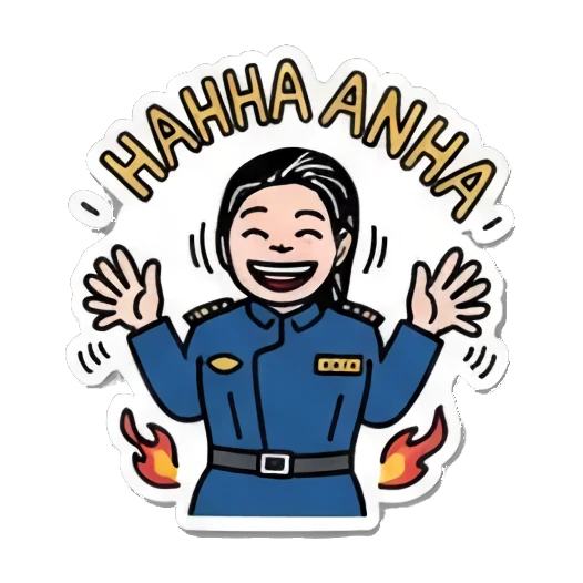 Laughing out loud, saying 'HAHHA ANHA' Officer's Daily Moods sticker for expressive chats and social replies.