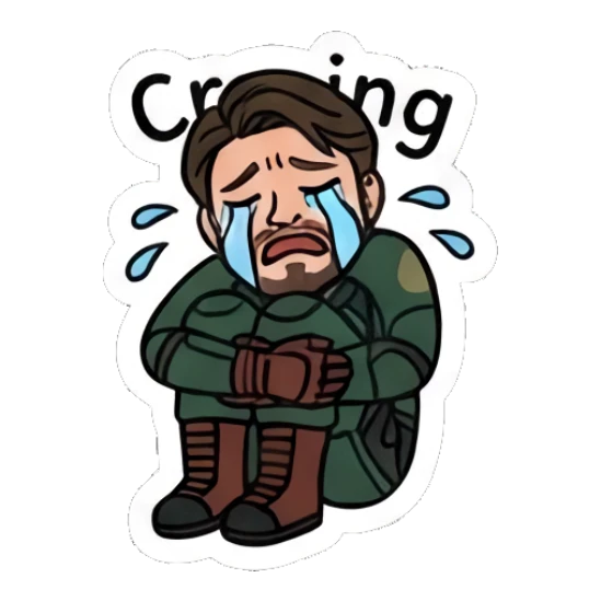 Soldier boy sitting and crying with a sad expression Soldier Boy Daily Vibes sticker for expressive chats and social replies.