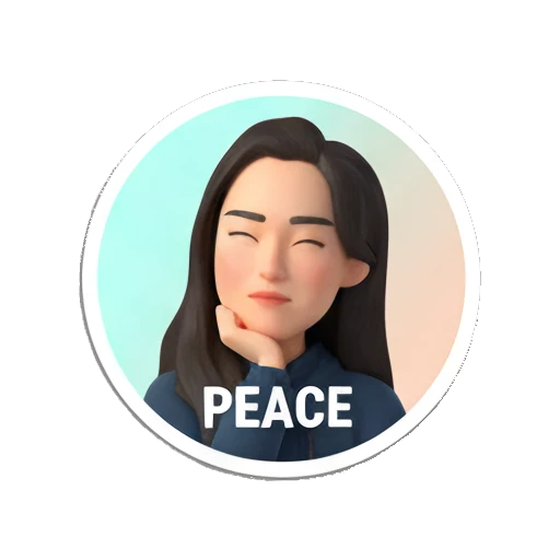 Young woman eyes closed in peaceful meditation, text PEACE My Daily 3D Avatar sticker for expressive chats and social replies.