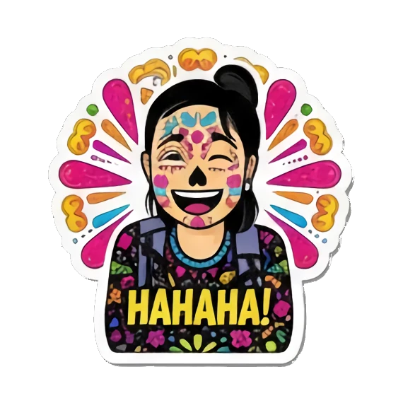 女孩大笑哈哈, 快乐笑脸, 喜悦表情, 糖骷髅笑, 欢乐时光, 开心极了 Día de Muertos Diva sticker for expressive chats and social replies.
