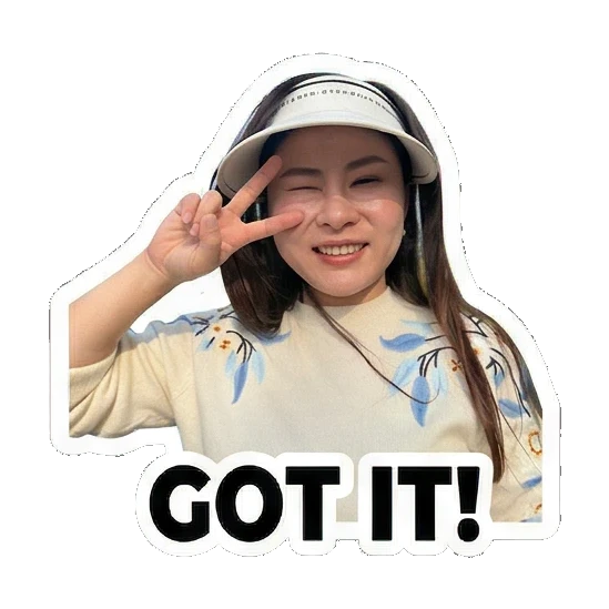 成年女性比耶手势表示GOT IT! Lively Lady's Expressive Moments sticker for expressive chats and social replies.