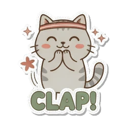 Clapping cat with CLAP text Cozy Tabby Daily sticker for expressive chats and social replies.