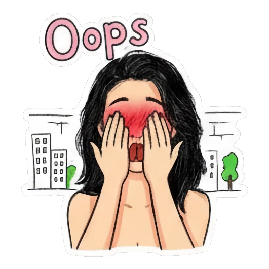Girl covering face with blushing cheeks and text Oops Doodle Girl Daily Vibes sticker for expressive chats and social replies.