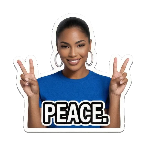Cheerful woman making peace sign Modern Latina Daily Vibes sticker for expressive chats and social replies.