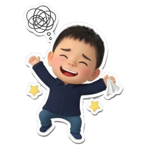 Excited boy jumping with stars Chibi Boy's Daily Fun sticker for expressive chats and social replies.