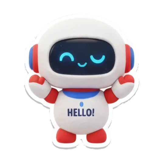 Friendly robot saying hello Mini Bot Emotions sticker for expressive chats and social replies.