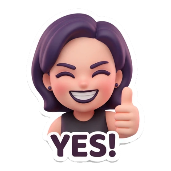 Positive girl giving a thumbs up with text YES! Modern Chic Girl Expressions sticker for expressive chats and social replies.