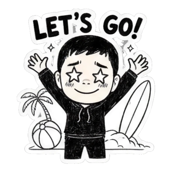 Happy boy with star eyes and 'LET'S GO!' text. Cool Boy Doodle Diary sticker for expressive chats and social replies.