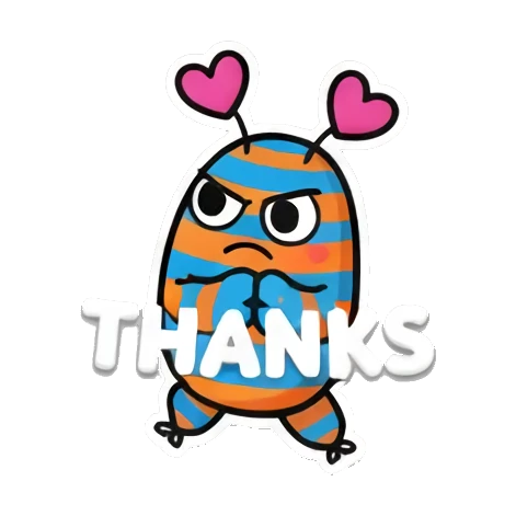Monster looking grumpy with crossed arms, text THANKS. Mood Monsters sticker for expressive chats and social replies.