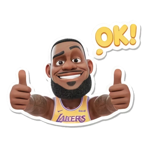 LeBron James giving a double thumbs up with 'OK!' text LeBron Basketball Star Expressions sticker for expressive chats and social replies.