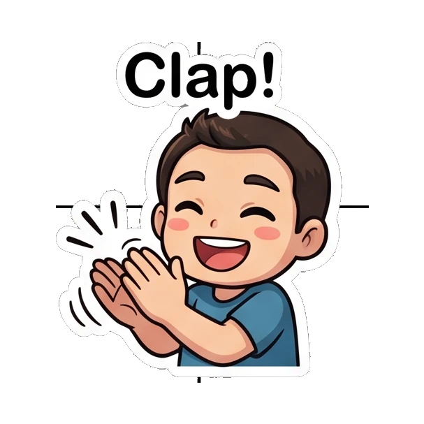 Boy clapping his hands with an enthusiastic smile. Cheerful Boy Daily Life sticker for expressive chats and social replies.