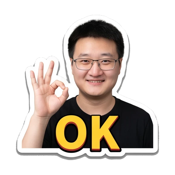 Young man with glasses making an OK hand gesture, smiling, text 'OK' Office Guy Daily Expressions sticker for expressive chats and social replies.