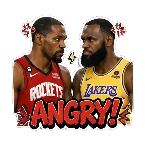 Two players looking intensely at each other, angry, text ANGRY. Basketball Legends Duo sticker for expressive chats and social replies.