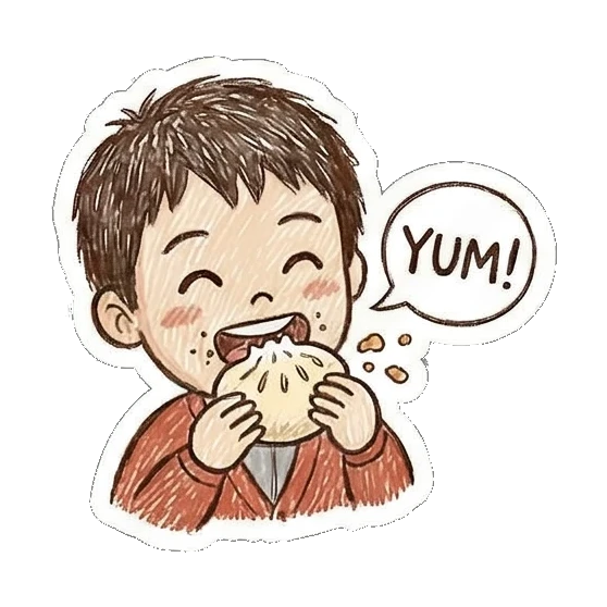 eating boy yum Little Boy Doodle Expressions sticker for expressive chats and social replies.