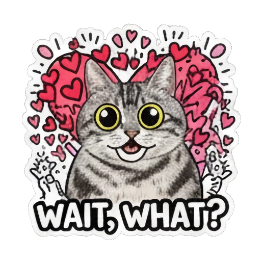 Cat with wide eyes and surprised expression and text WAIT, WHAT? Keith Haring Style Cat Expressions sticker for expressive chats and social replies.