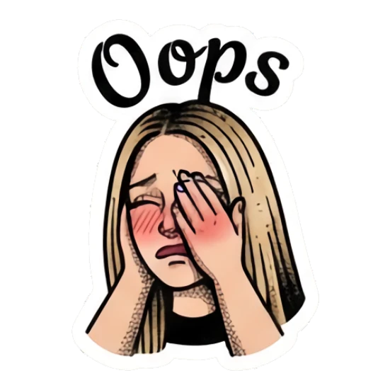 Blonde girl covering face in embarrassment with text 'Oops' Vintage Blonde Expressionist sticker for expressive chats and social replies.