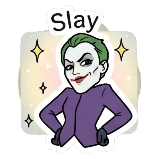 Joker posing confidently with Slay text Joker Comic Expressions sticker for expressive chats and social replies.