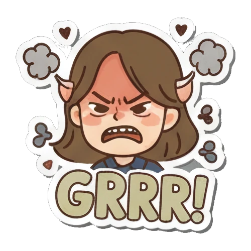 生气女孩发怒说GRRR! Vibrant Girl's Daily sticker for expressive chats and social replies.
