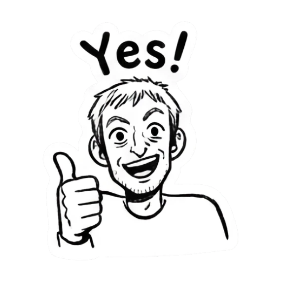 Happy man giving a thumbs up saying Yes Doodle Guy Daily Vibes sticker for expressive chats and social replies.