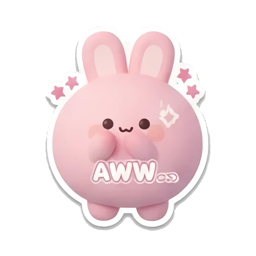 Pink bunny looking touched with sparkles and AWW text. Pink Bunny Daily Moods sticker for expressive chats and social replies.