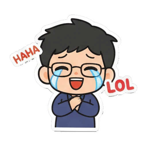 Boy with glasses laughing with tears of joy Cheerful Glasses Boy Daily sticker for expressive chats and social replies.