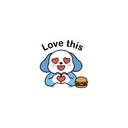 Loving puppy with heart eyes and heart hands Blue Puppy Burger Buddy sticker for expressive chats and social replies.