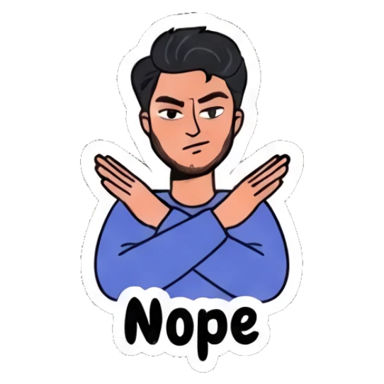 Disapproving young man crossing arms with text Nope Daily Life of a Cool Guy sticker for expressive chats and social replies.