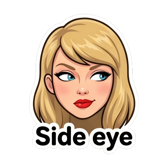 Blonde girl giving side eye with text Side eye Blonde Pop Icon Expressions sticker for expressive chats and social replies.