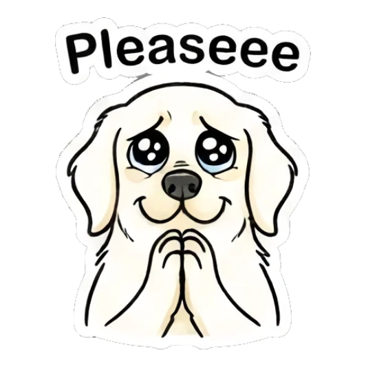 Pleading golden retriever with big watery eyes and text 'Pleaseee' Golden Retriever Daily Vibes sticker for expressive chats and social replies.