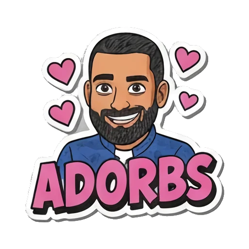 Adorbs 爱心环绕，表示可爱或喜欢 Bearded Guy's Cartoon Vibes sticker for expressive chats and social replies.