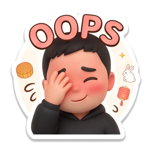 Boy covering face in embarrassment with text OOPS Mid-Autumn Boy Expressions sticker for expressive chats and social replies.