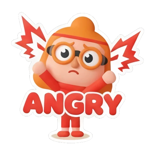 Angry ginger girl with red lightning effects and text ANGRY Cheerful Ginger Girl Adventures sticker for expressive chats and social replies.