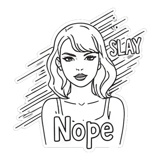 Girl looking firm and serious with text Nope Pop Art Girl Expressions sticker for expressive chats and social replies.