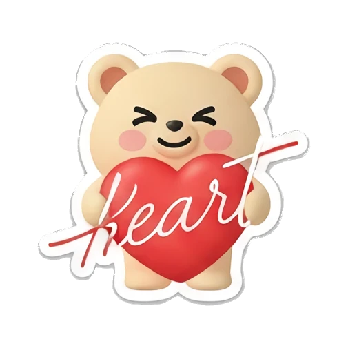 Bear holding a large red heart with HEART text. Cheerful Clay Bear Buddies sticker for expressive chats and social replies.