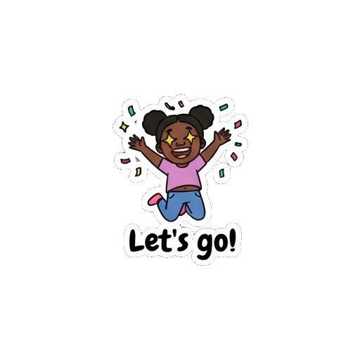 Girl jumping with excitement saying let's go Joyful Afro Girl Daily Expressions sticker for expressive chats and social replies.