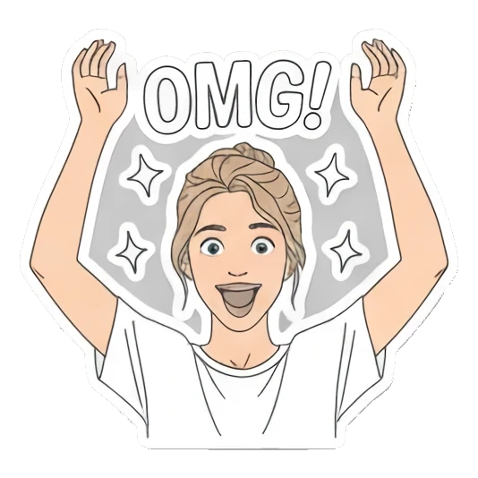 年轻女孩惊讶喊OMG Girl's Daily Reactions sticker for expressive chats and social replies.
