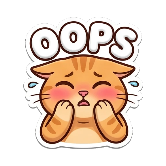 Embarrassed orange cat covering face, text OOPS Puffy Orange Cat Moods sticker for expressive chats and social replies.