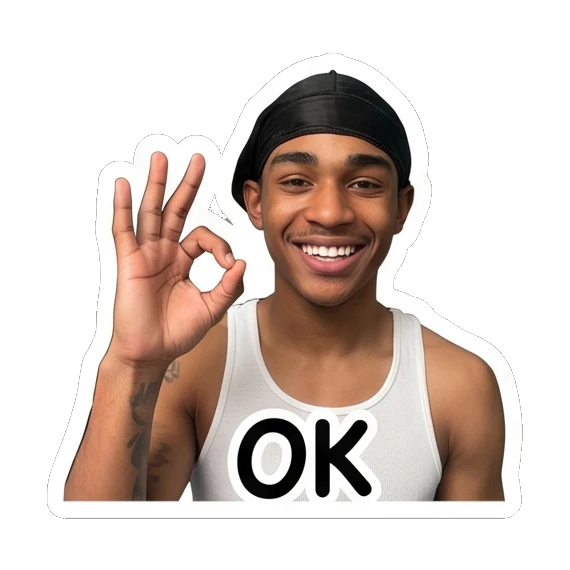 Young man in durag making an OK hand gesture with text OK. Daily Vibes of a Durag Guy sticker for expressive chats and social replies.