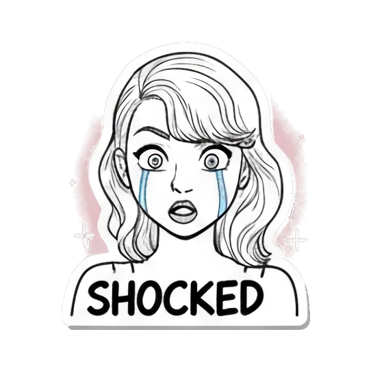 Girl with shocked expression and tears streaming down Expressive Line Art Girl sticker for expressive chats and social replies.