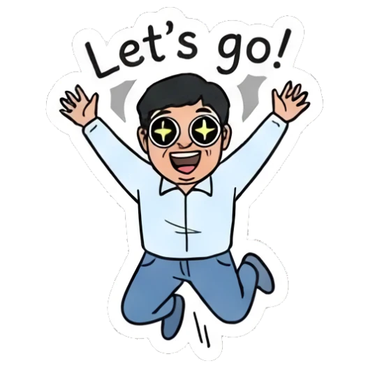 Man jumping with excitement and 'Let's go!' text Office Guy Daily Vibes sticker for expressive chats and social replies.
