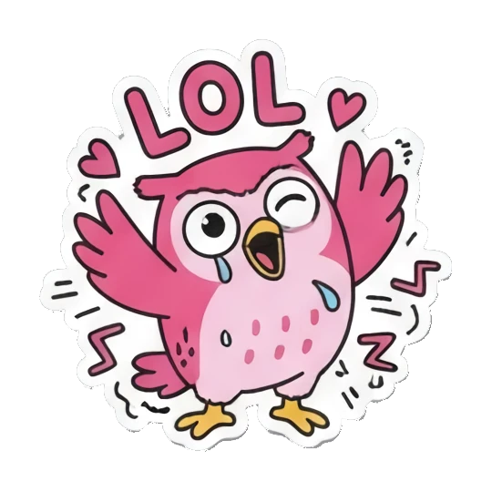 猫头鹰大笑流泪LOL Pink Owl Expression Stickers sticker for expressive chats and social replies.