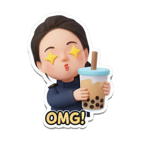 惊讶喝奶茶 Chibi Girl's Mood Diary sticker for expressive chats and social replies.