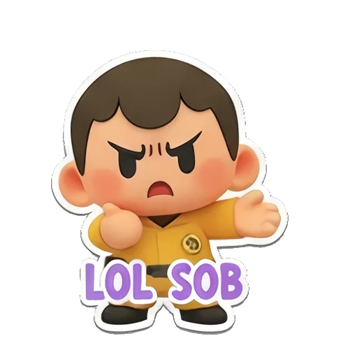 15. Boy looking confused with a question mark, Lol-sob text. Cheerful Yellow Boy Adventures sticker for expressive chats and social replies.