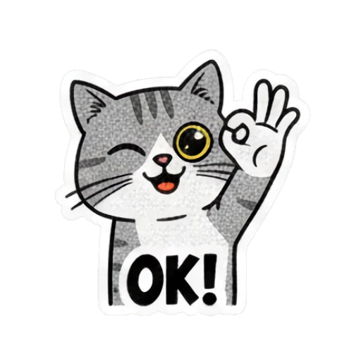 Grey cat winking and making an OK sign with text OK! Grumpy Grey Cat Daily Moods sticker for expressive chats and social replies.