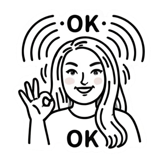 Girl making OK gesture with hands, text OK Keith Haring Style Girl Expressions sticker for expressive chats and social replies.