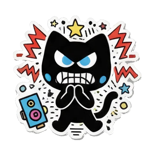 Black cat looking furious with clenched fists and lightning bolts. Keith Haring Style Black Cat sticker for expressive chats and social replies.