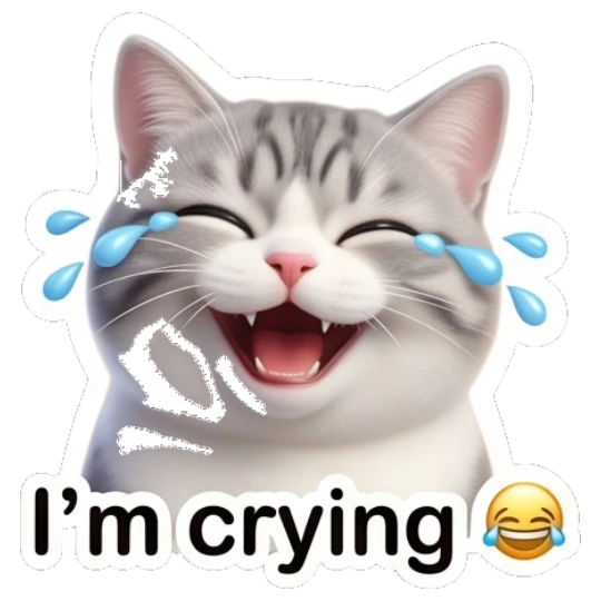 Grey cat laughing with tears with I'm crying text Cute Grey Tabby Expressions sticker for expressive chats and social replies.