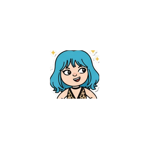 Blue-haired girl posing confidently with hands on hips with text SLAY Blue-Haired Fashionista sticker for expressive chats and social replies.