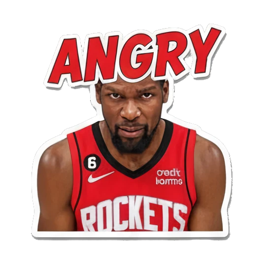 Durant looking intense and angry with 'ANGRY' text. Kevin Durant Basketball Moods sticker for expressive chats and social replies.