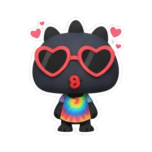 Black monster with heart glasses blows a kiss. Little Black Monster Moods sticker for expressive chats and social replies.